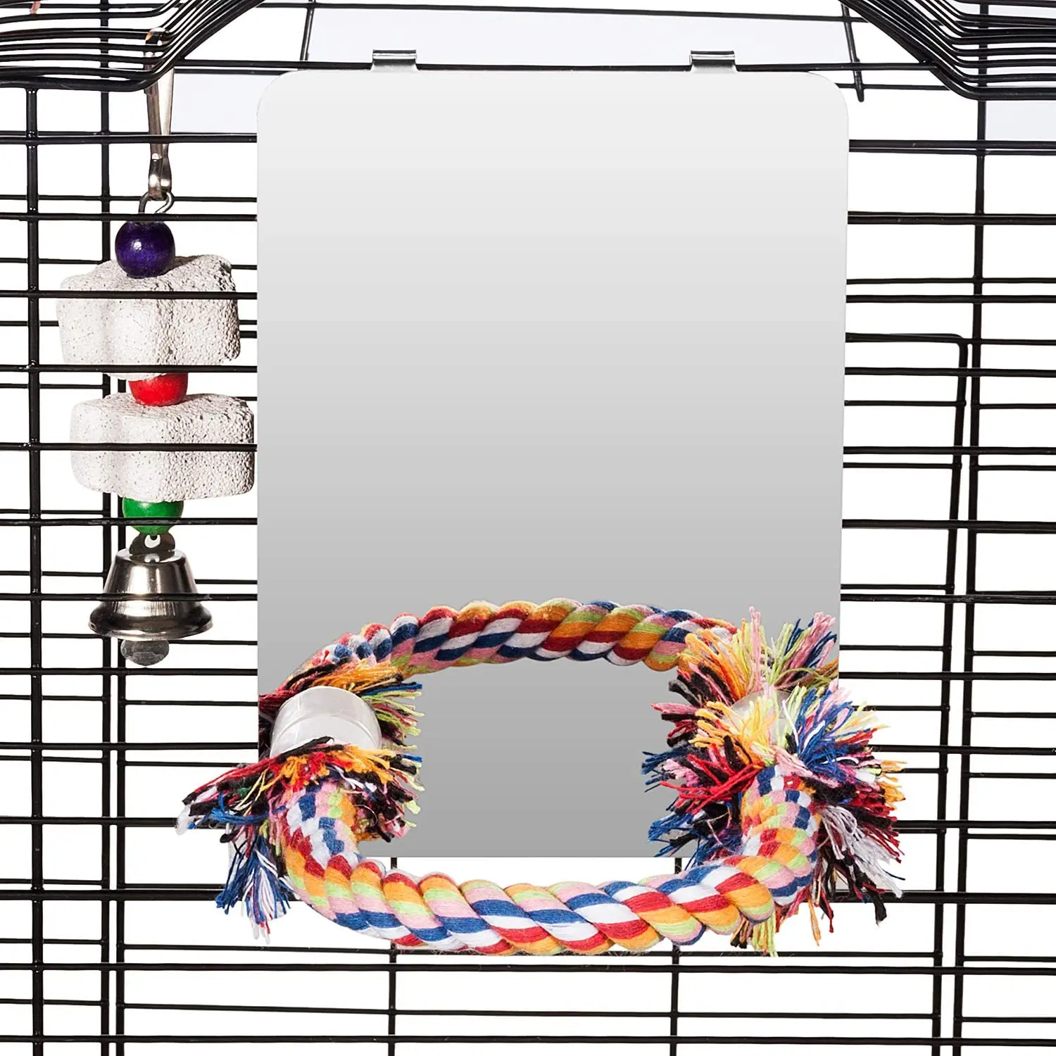 Bird Rope Parrot Perch Stainless Steel Mirror with Woven Cotton