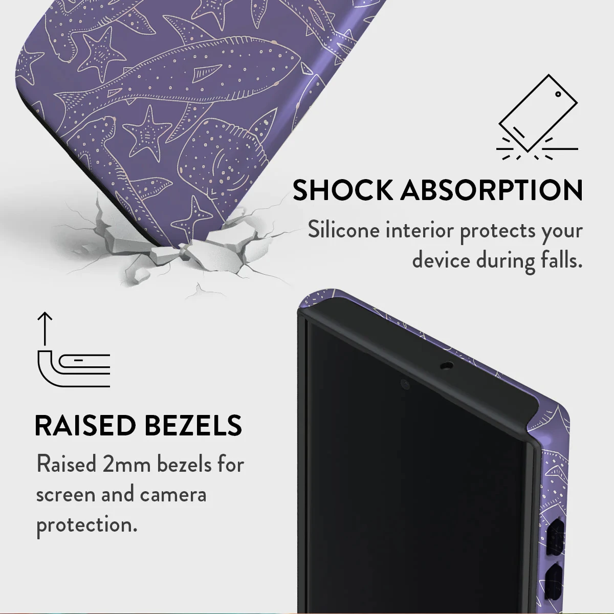 Purple Shark Pattern Shockproof Phone Case - Hard Acrylic Cover