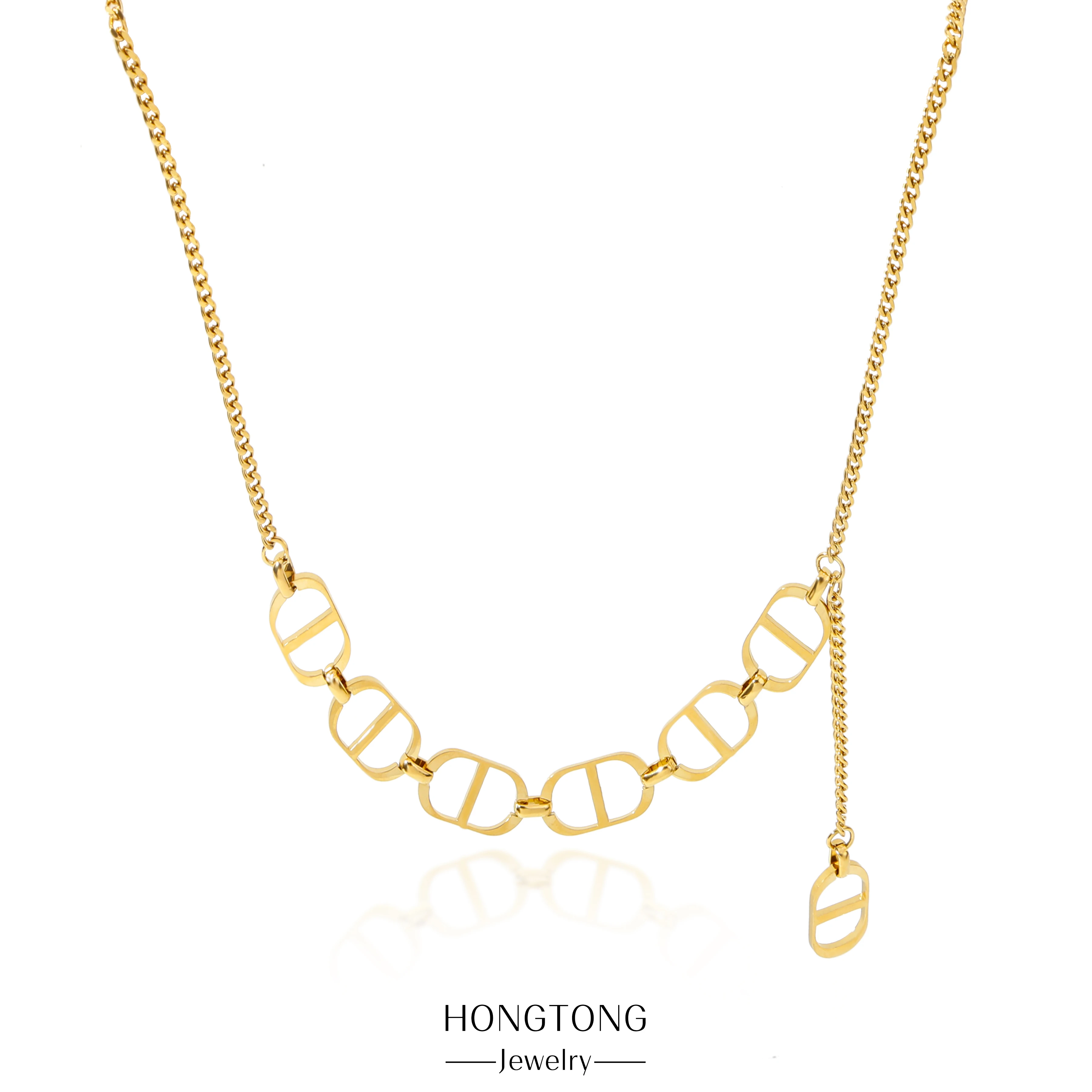 

HONGTONG Kpop Double D Necklace Women Men Stainless Steel Jewelry 18k Gold High Quality Trend Accessories Girl Gifts