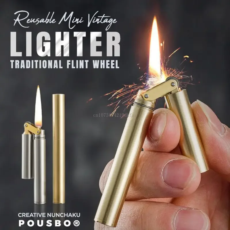 Kerosene Lighter Nunchakus Lighter for Men Dad Husband Christmas Gift Vintage Lighter Nunchucks Kerosene Windproof Brass Stainless Steel