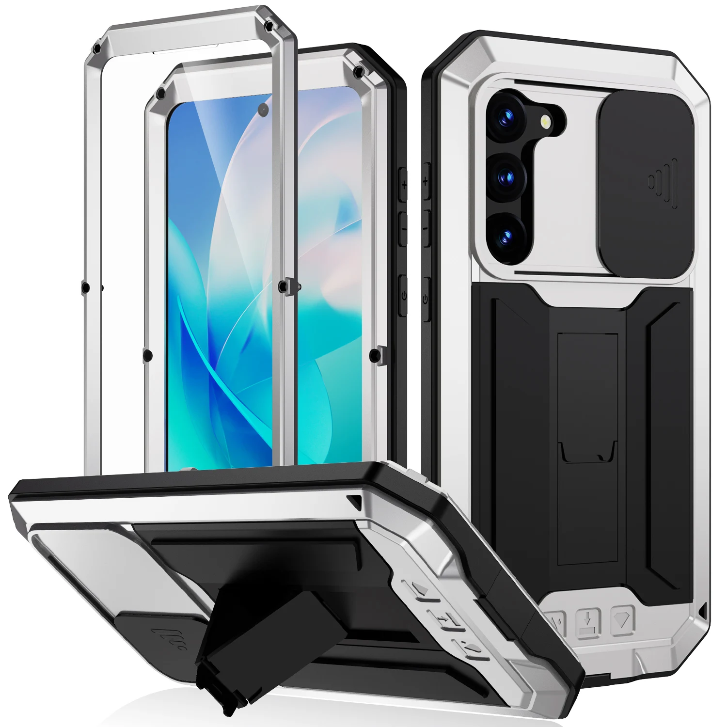 Rugged Armor Shockproof Protective Case with Kickstand - Aluminum Metal Cover