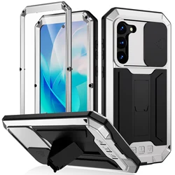 Rugged Armor Shockproof Protective Case with Kickstand - Aluminum Metal Cover - Galaxy S21 Ultra (Silver)