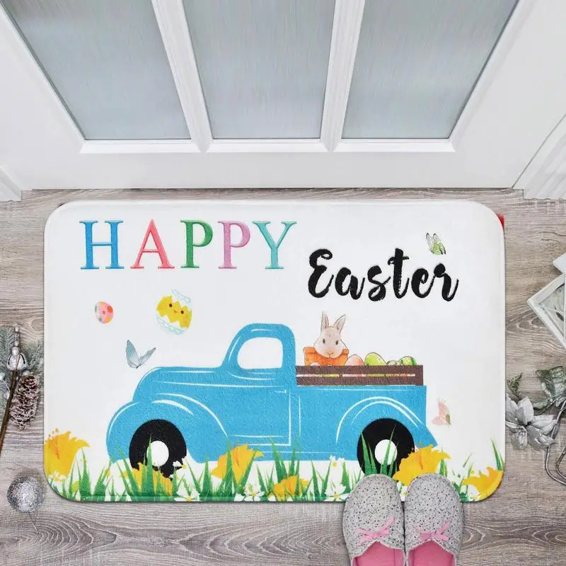 Spring Easter Doormat Happy Easter Cute Rabbit Egg Print Outdoor Entrance Bathroom Carpet Floor Mat Home Decoration