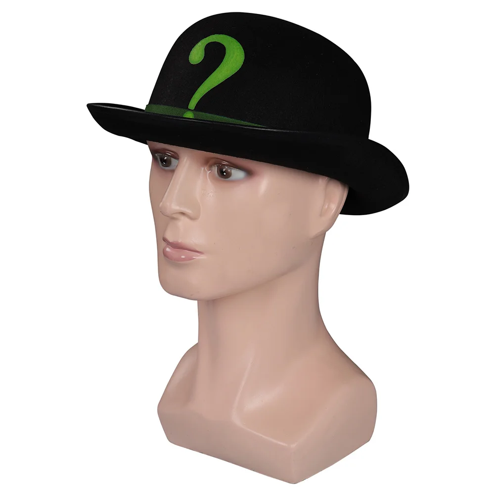 Movie Super Villain Cosplay Costume Accessories Disguise Riddler Hat Black Cap With Printed Men Fancy Dress Up Party Prop Gifts