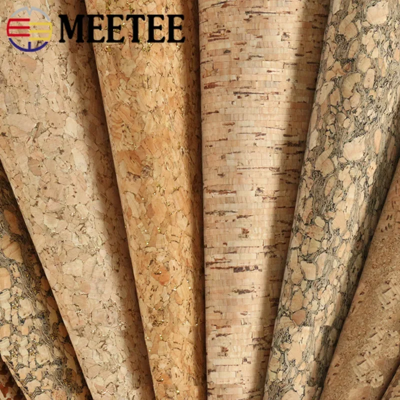 Meetee 100X137cm 0.5mm Thick Natural Cork Leather Fabric DIY Bags Shoes Luggage Handmade Craft Wood Grain Decor Material Supply