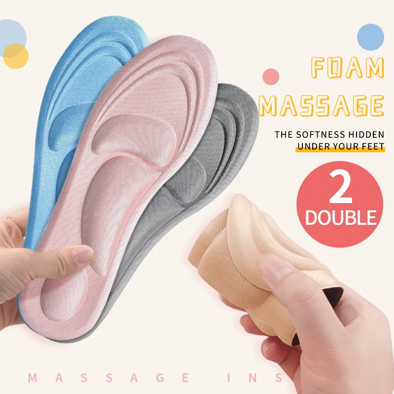 4D Memory Foam Sport Insoles Plantar Fasciitis Arch Support Shoe Inserts Sneakers Cushioning Anti-slip Template Insole Men Women