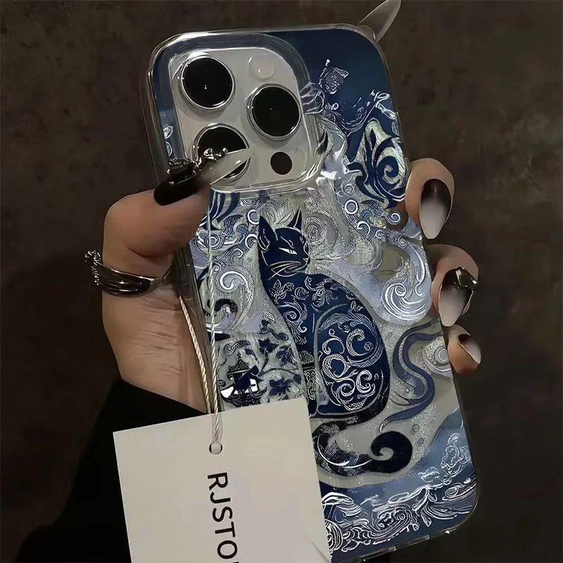 Blue Totem Cat Feather Texture Phone Case