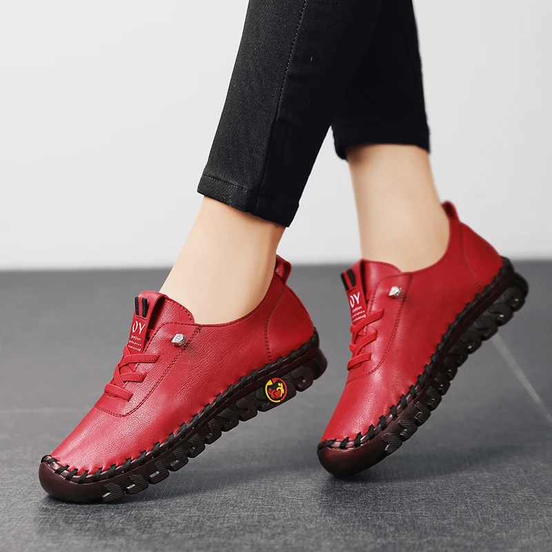 

Женские кожаные кроссовки на платформе, Повседневные Удобные уличные туфли для мам, на шнуровке, осень 2023