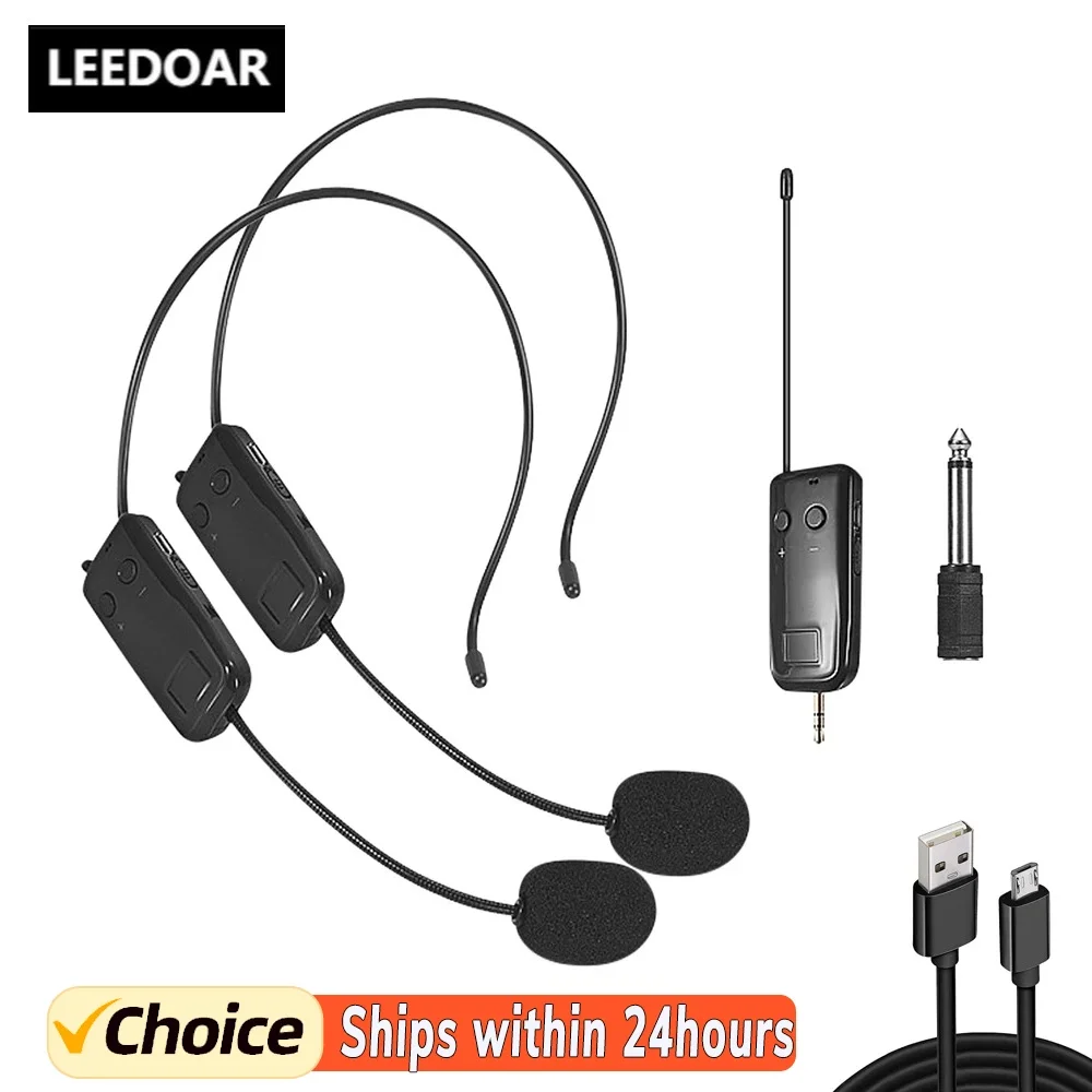 2.4G Head-mounted Wireless Lavalier Microphone Set Transmitter with Receiver for Amplifier Voice Speaker Teaching Tour Guide