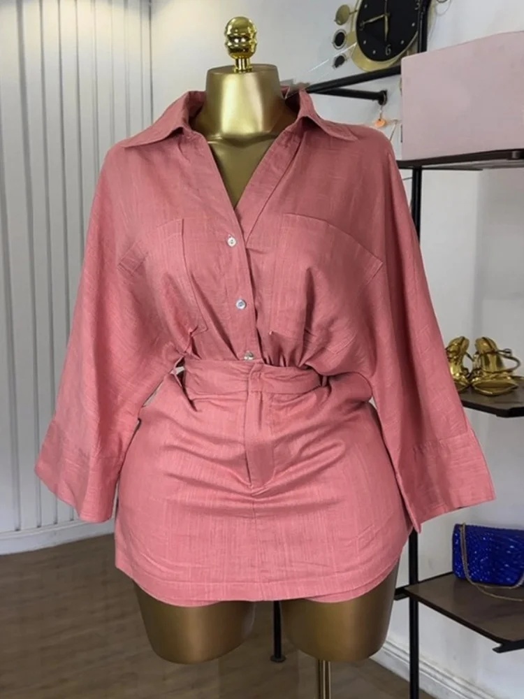 Wmstar Two Piece Set Women Wholesale A New Summer Collection 2025 Featuring Sweet Fresh Lapel Bat Sleeved High Waisted Skirt