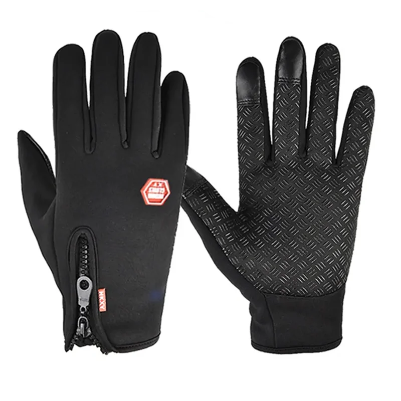 Cycling Gloves Winter Waterproof Warm Zipper Non-Slip
