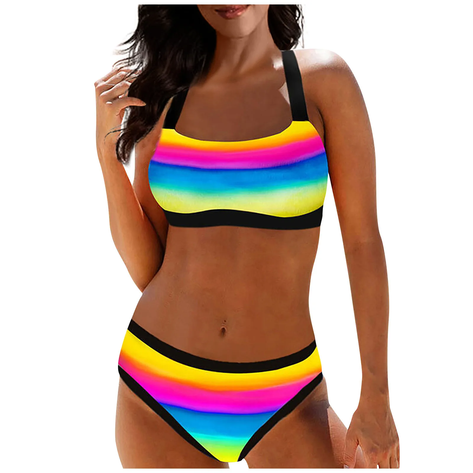 

Women's Two-piece Swimsuit Sling Swimsuit Liner Backless Swimsuit Vest With Underwear Slim Solid Color Striped Swimsuit 여성여름투피스