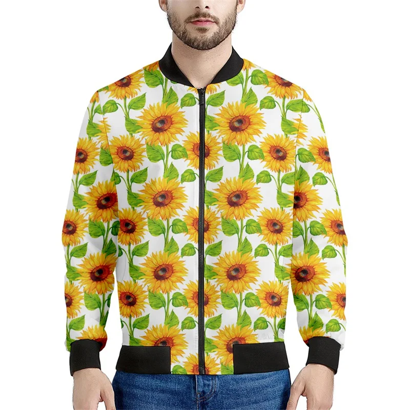 thumbnail image 1 of Chaqueta con cremallera y estampado 3D de girasoles para hombre, sudaderas con capucha y estampado floral de plantas, abrigos de gran tamaño de manga larga para la calle, 1 of 5