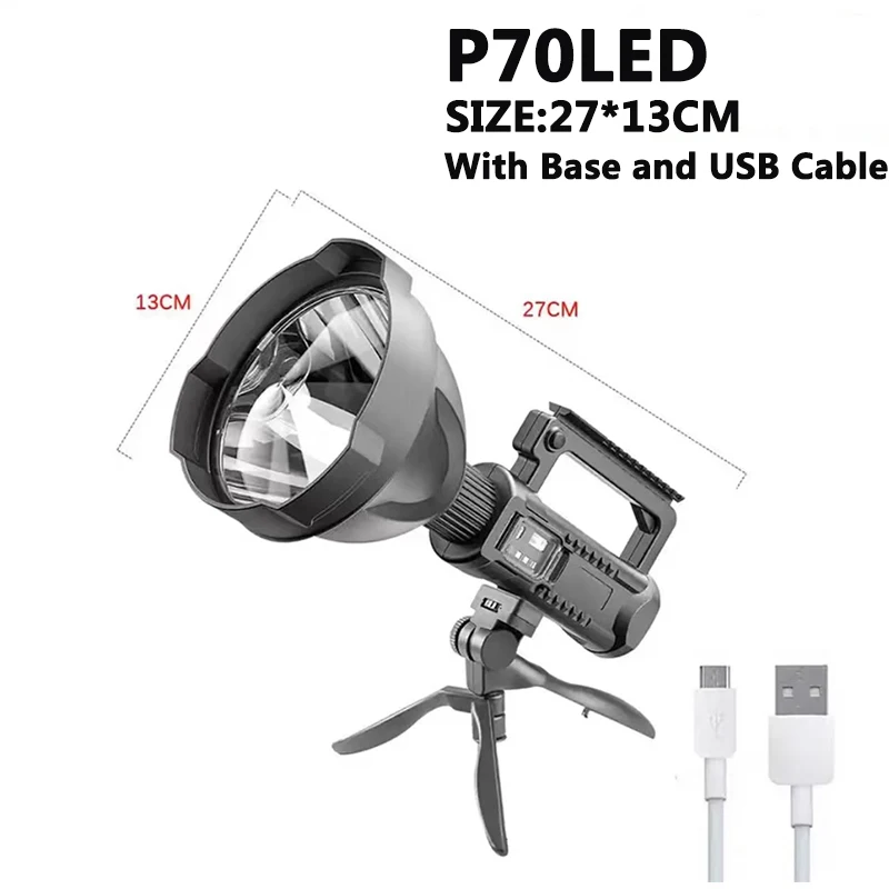 Compact High-Power LED Rechargeable Searchlight with Mountable Bracket and Waterproof Design