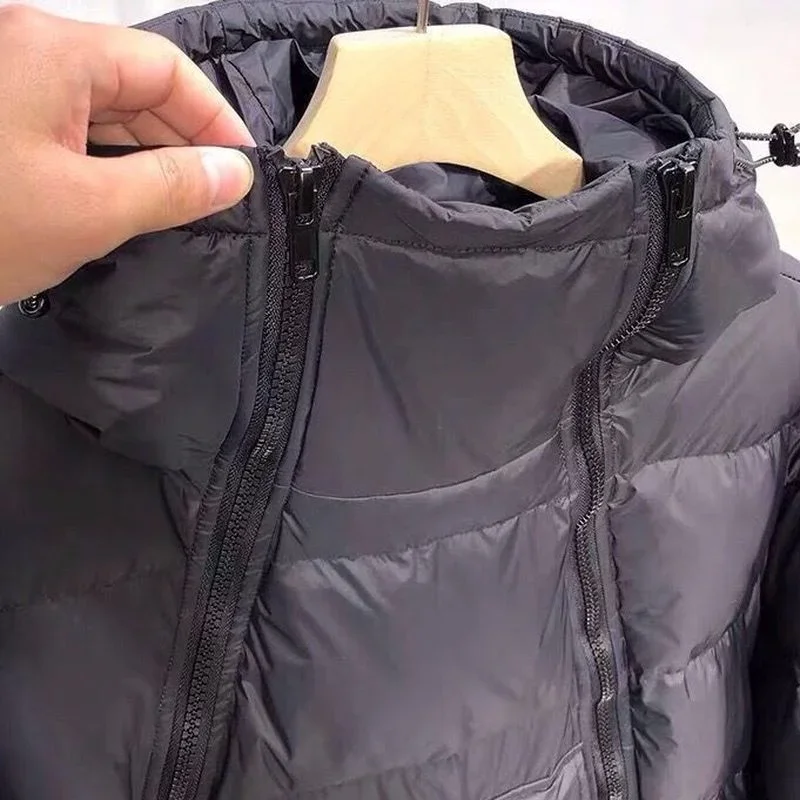 Winter Men's Tactics Jacket Hooded Parka Down Cotton Coat Black Double Zipper Pullover Glossy Padded Jackets Casual Warm Outwear