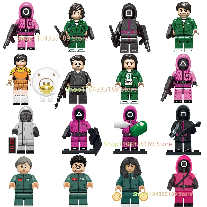 New Squid Game Anime Cartoon TV Bricks Toy Dolls Building Blocks Assemble Toys Figures Model Children Christmas Gifts