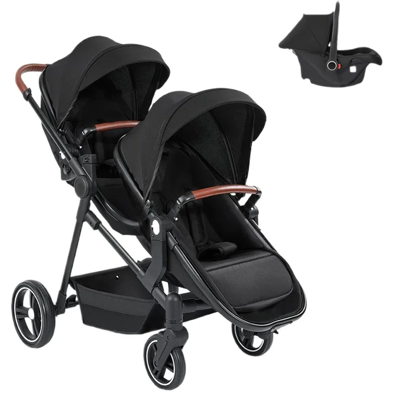 NEW Ultra-lightweight Twin Strollers, Multi-functional Strollers with Car Seats, 3in1 Folded on Board Carry Double Baby Carriage
