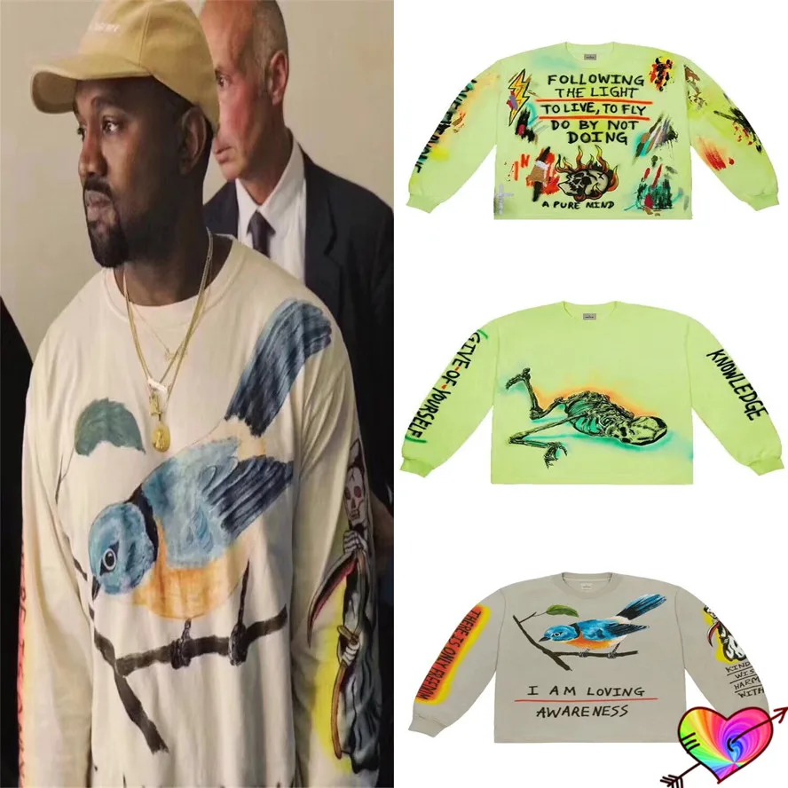 

Graffiti Logo Kanye West T-shirt Long Sleeve Kids See Ghosts T-shirt Men Women Hip Hop Magpie Graphic Print Tops Crewneck Tee