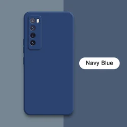 Premium Shockproof Square Liquid Soft Silicone Phone Case for Nova 7 SE 5G Youth (Navy Blue)