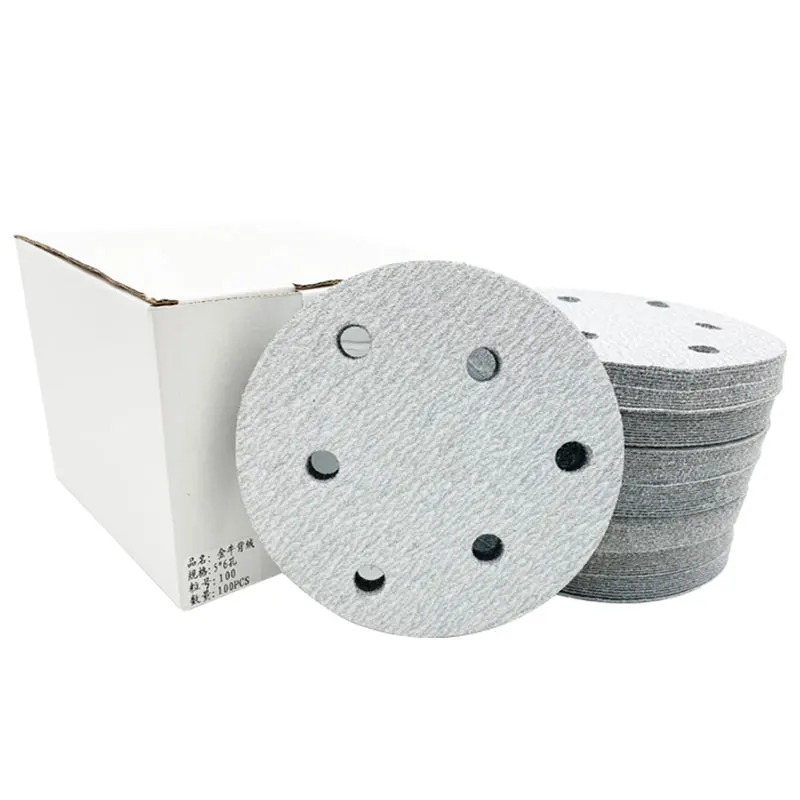 50개 5인치(125mm) 원형 사포 6홀 샌딩 디스크 세트 80-400 후크앤루프 접착식 연마 사포 자동차 광택용