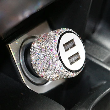 새로운 블링 USB 자동차 충전기 5V 2.1A 듀얼 포트 빠른 어댑터 핑크 자동차 장식, 자동차 스타일링 다이아몬드 자동차 액세서리 인테리어, 여성용