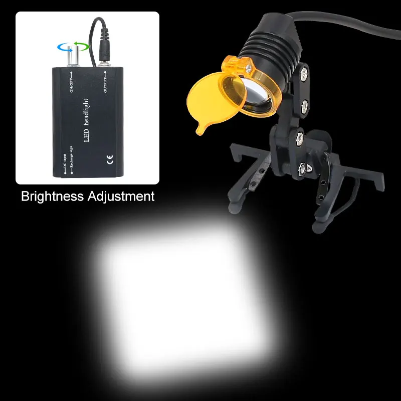 Head Flashlight For Dental Loupes Dentist with Yellow Filter Glasses Clip Rechargable Adjustable Brightness