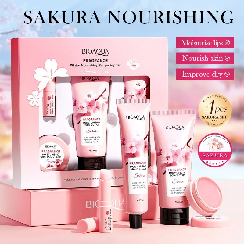 BIOAOUA Sakura Series Winter Moisturizing Hand Cream Body Lotion Set