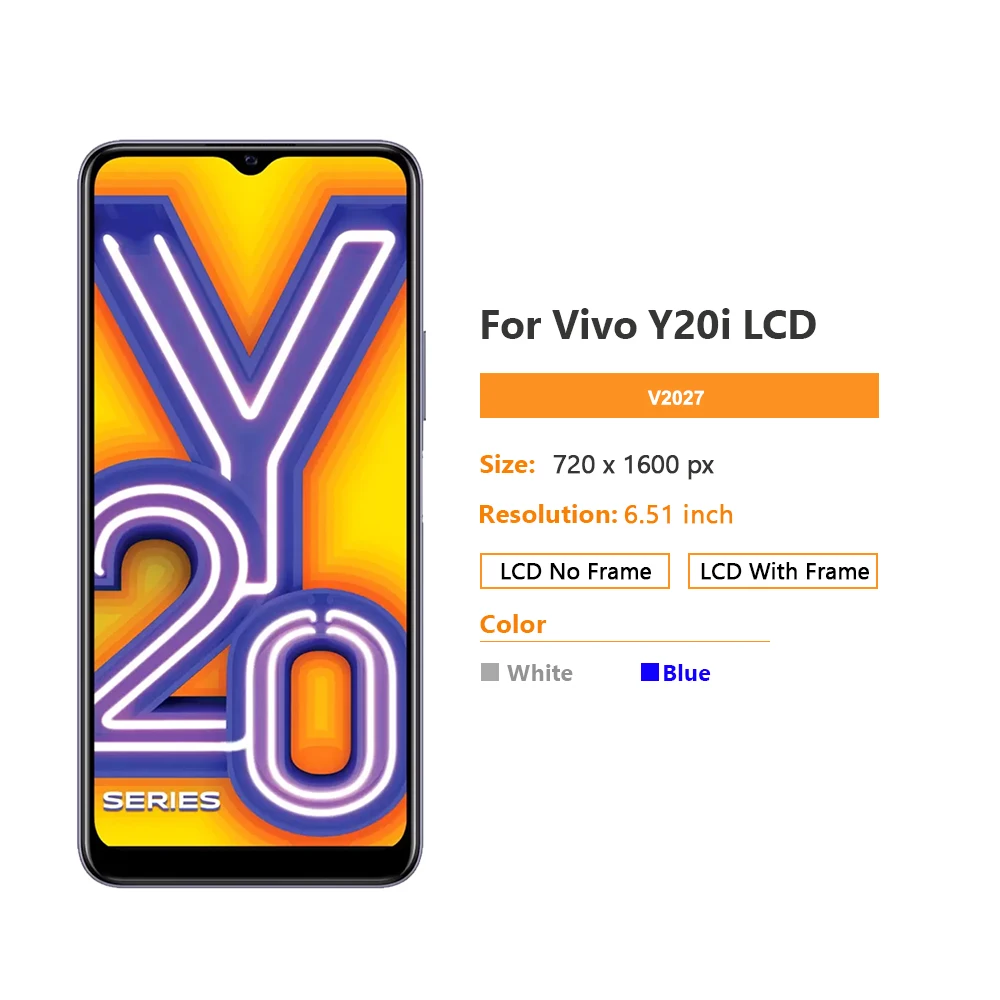 LCD 디스플레이 터치 스크린 디지타이저 어셈블리 교체, 프레임 포함, Vivo Y20 Y20i Y20S V2029 V2027 V2032, 6.51 인치 디스플레이