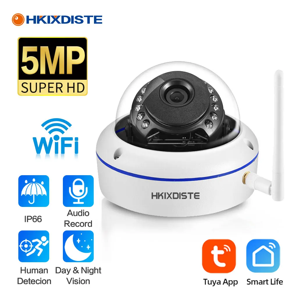 Outdoor Street IP66 Tuya Smart Home IP Camera WIFI Audio Record Waterproof 5MP Wireless CCTV Dome Camera Smart Life APP P2P 1