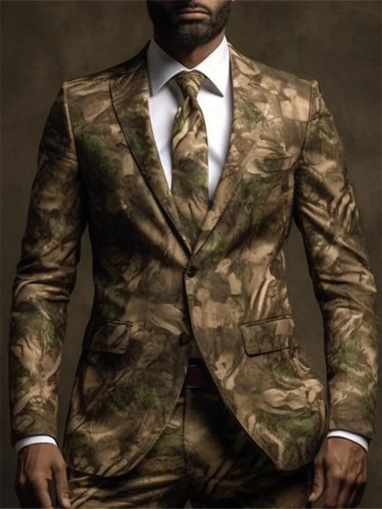 3D camouflage print men's casual suit Men's business casual dress Office Outdoor street Classic versatile suit jacket