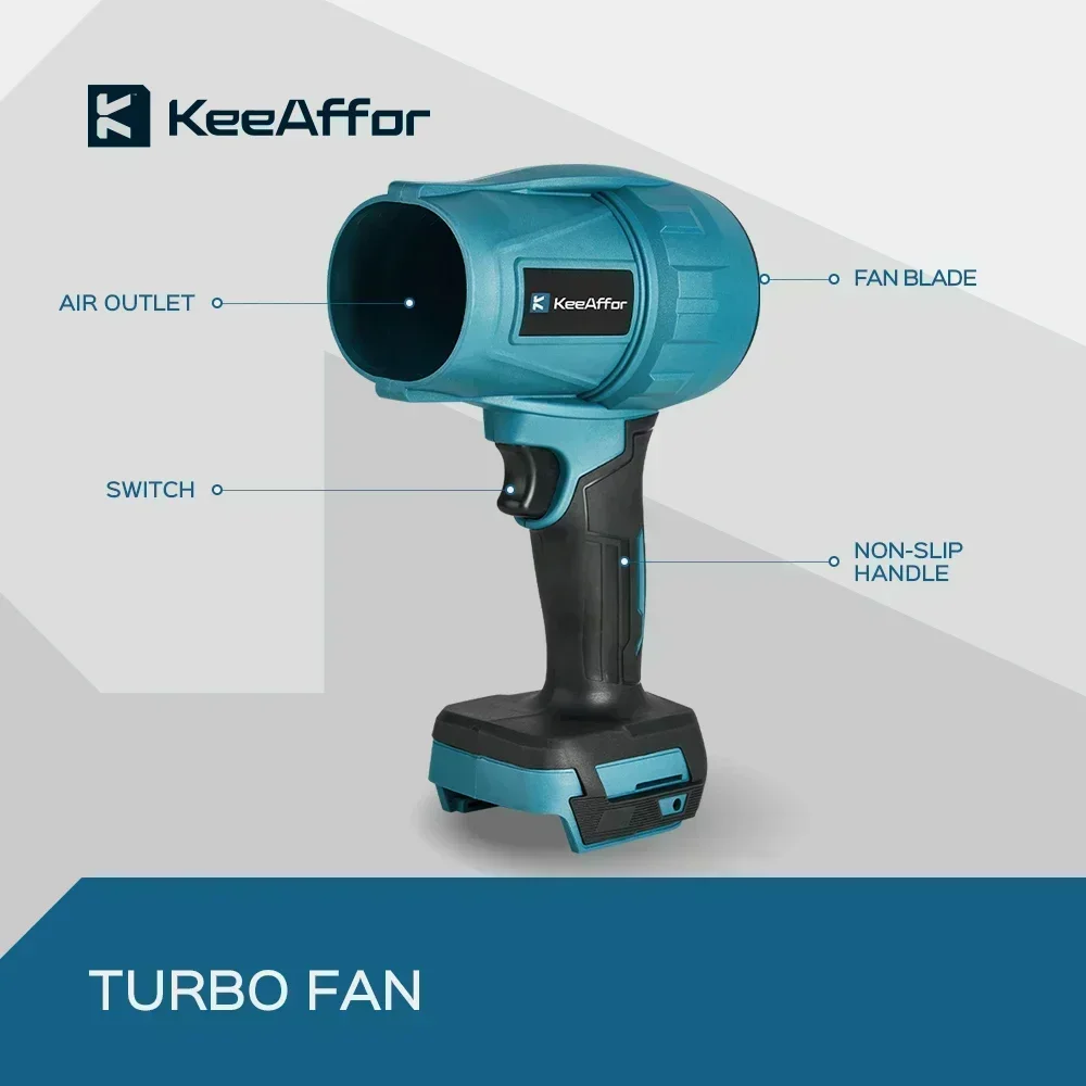 KEEAFFOR 2000W 200M/S Brushless Turbo Fan Cordless Violent Handheld Dust Blowing Tool Electric Air Blower for Makita 18V Battery 4