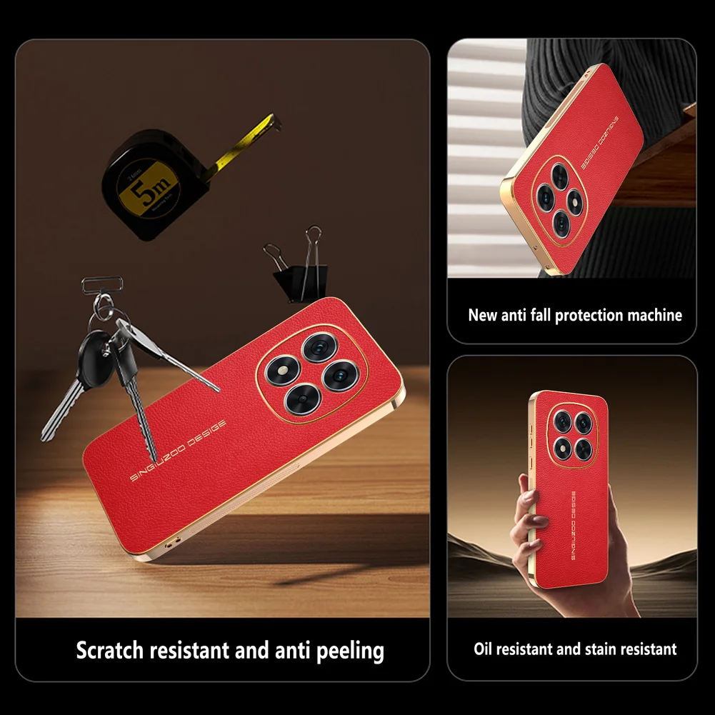 Classic Lychee Leather Electroplated Frame Phone Case Cover