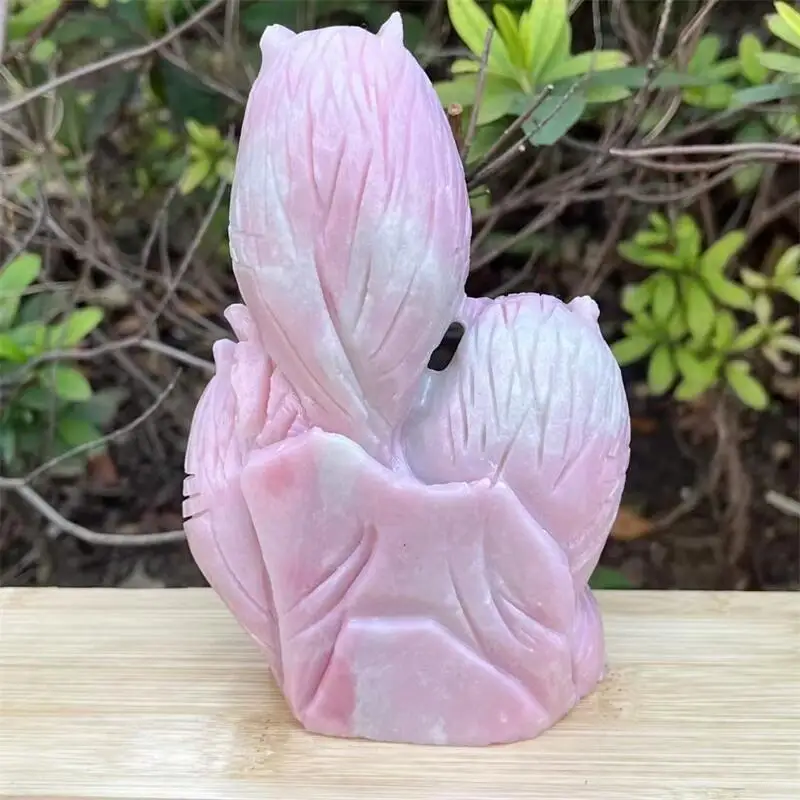 15CM Natural Pink Opal Tree Owl Carving Healing Crystal Animals Statue Reiki Crafts Home Room Decoration 1pcs 2