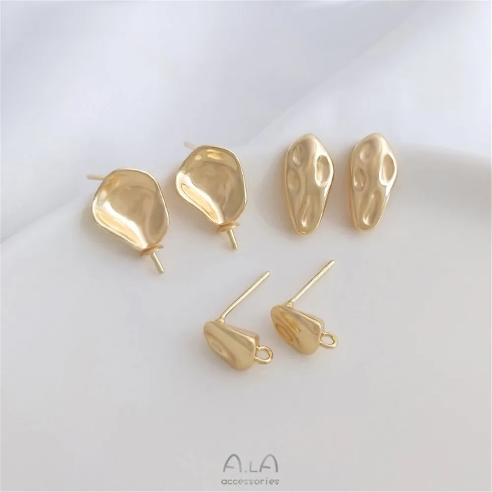 

925 silver needle 14K covered gold irregular convex and concave surface with hanging earrings DIY pearl bracket handmade earring