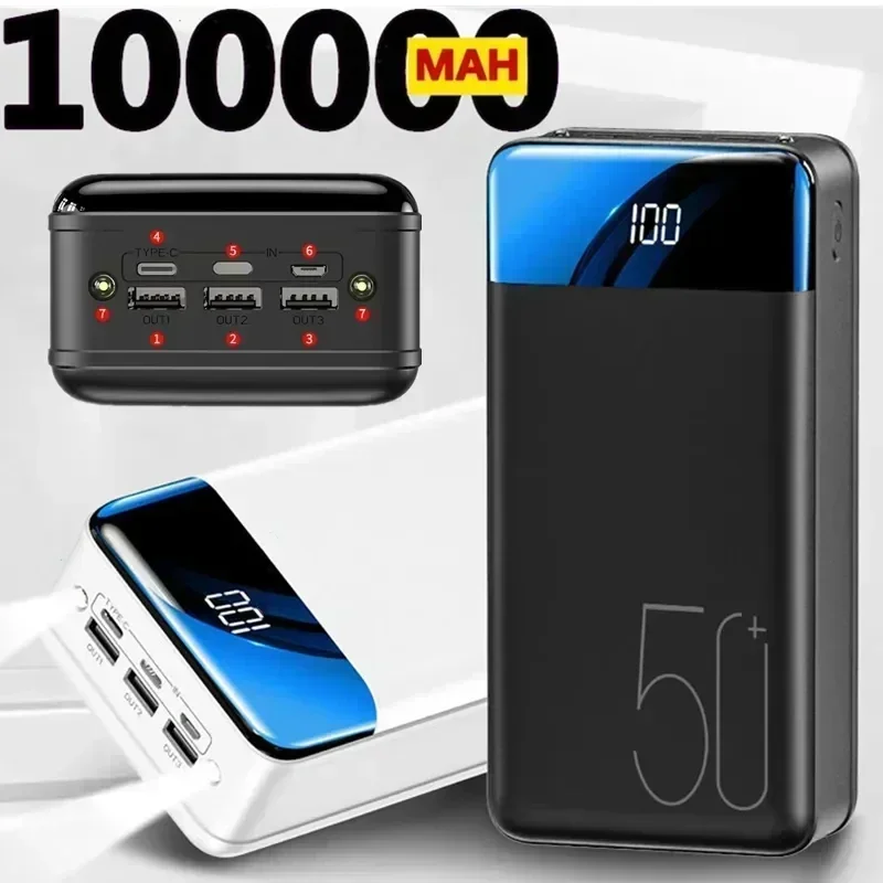 범용 대용량 충전 뱅크, 고속 충전 모바일 전원, 5V 2.1A, 100000 MAh, 무료 배송, 2023 신제품