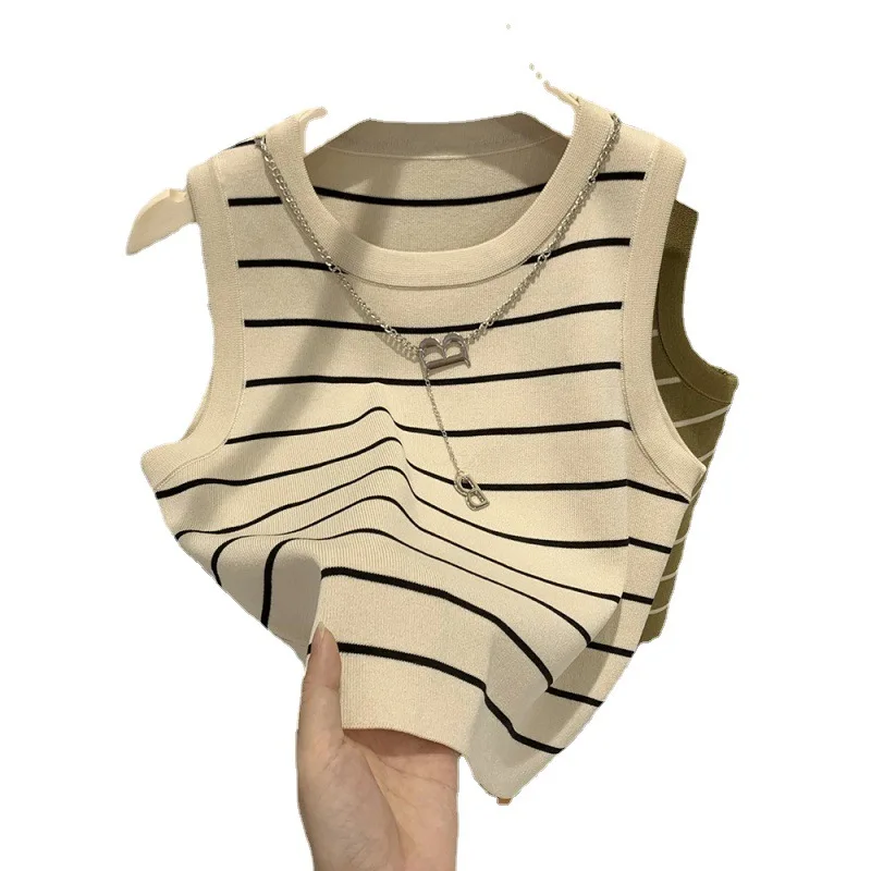 Women Striped Knit Sleeveless Summer Vest