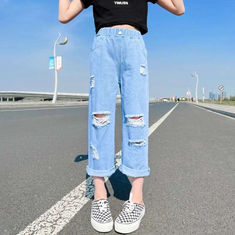 Fille Jean TrouÃ© Large Enfants Filles Jeans Lâche Pantalon Droit