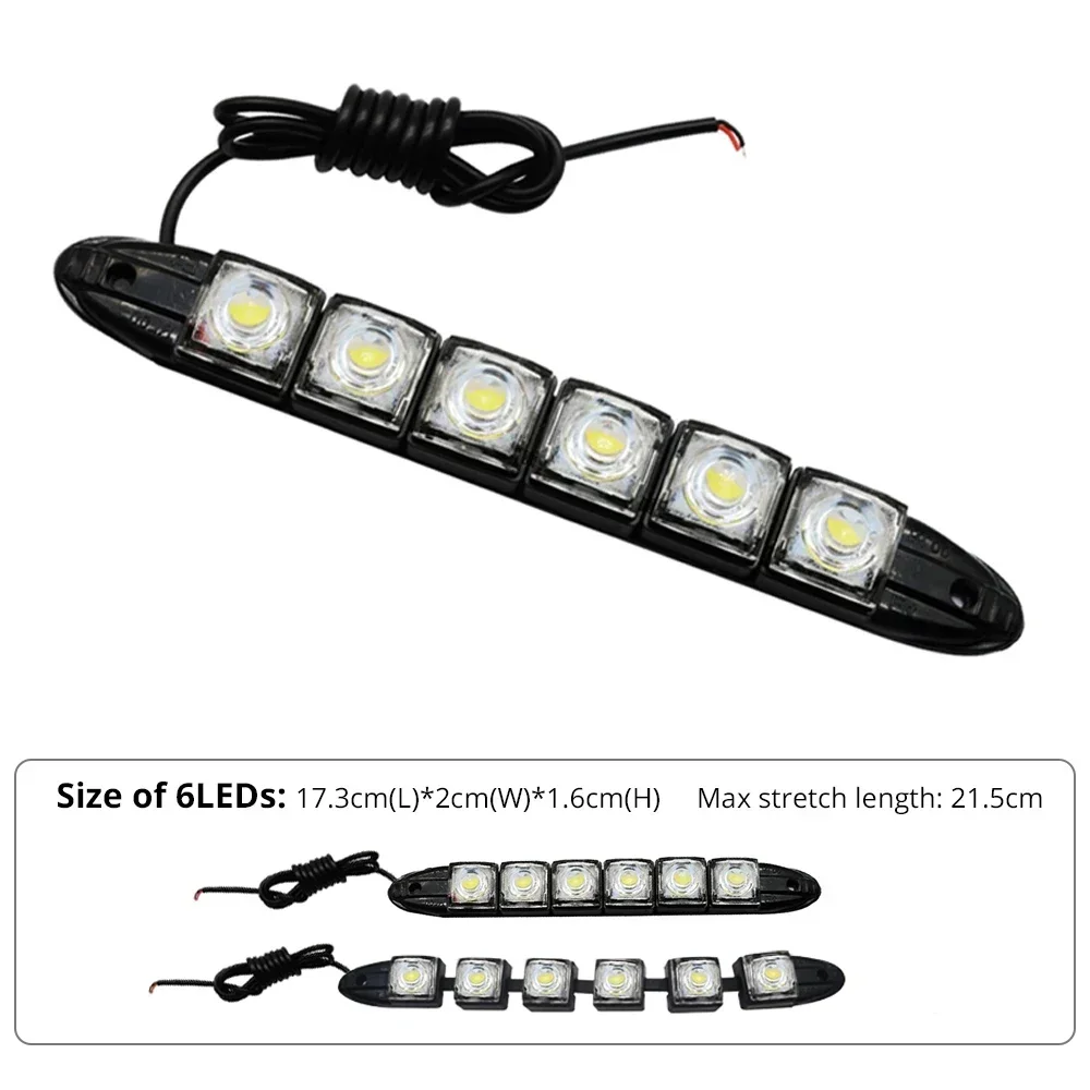 2Pcs Universal Car Led DRL Daytime Running Light Flexible 6SMD White Ice Blue Waterproof Driving Fog Bulb Styling DC 12V Tools