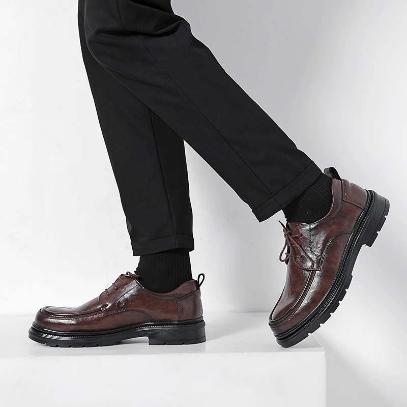 Men's round toe leather shoes luxury British minimalist style Wedding Party Outdoor leisure business walking men's Formal shoes