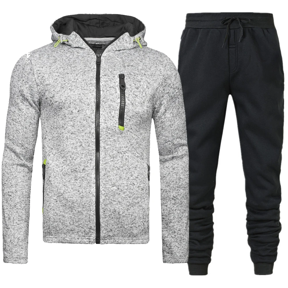 New Autumn Fashion Men's Clothing Casual Gym Fitness Outdoor Jogging Sportswear Men's Baseball Zippered Hoodie+Pants 2-Piece Set