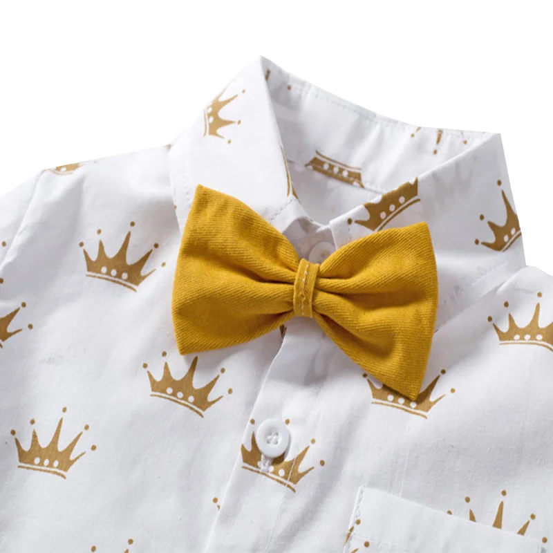 Summer Kids Boys Formal Outfit Suit Crown Printed Shirt with Bow Leather  Belt Boy Birthday Party Clothes Set 1 2 3 4 5 6 Years - AliExpress 1501