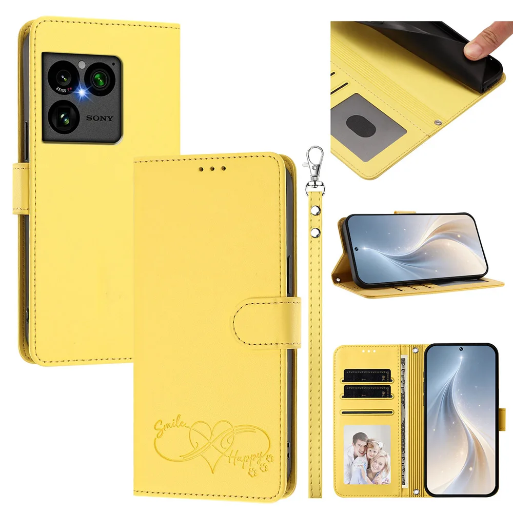 Leather Flip Wallet Phone Case with Card Holder and Strap