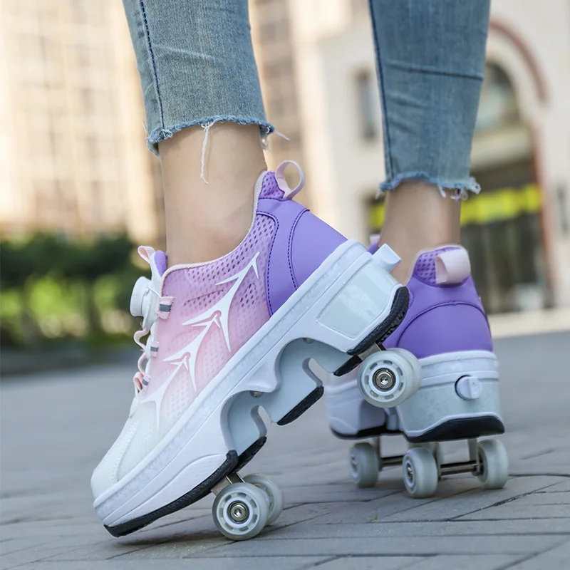 Patines de 4 ruedas deformables para hombre y mujer, zapatos profesionales  de doble fila, zapatillas de deporte para jóvenes, zapatos de deformación  de Parkour, regalo - AliExpress