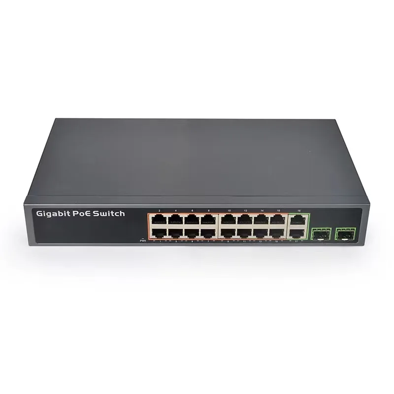 

16 Gigabit RJ45 ports + 2 Gigabit uplink ports + 2 Gigabit SFP port non-combo PSE3216 PoE Switch