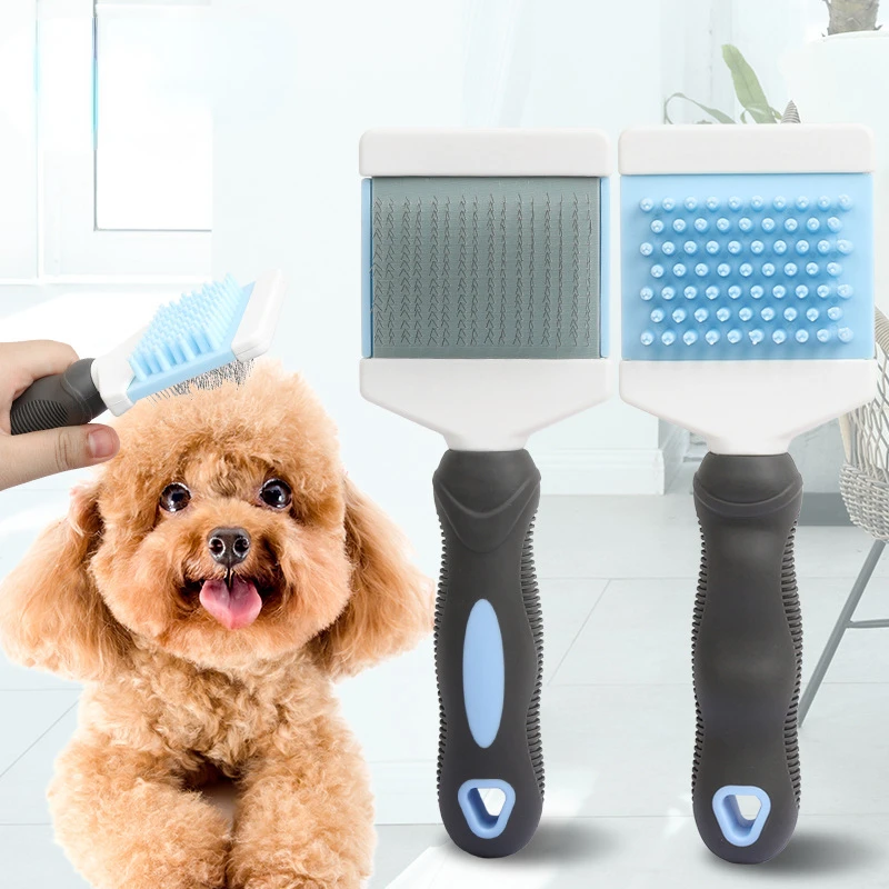 

Double-purpose Self Cleaning Dog Slicker Brush for Shedding Pet Cat Grooming Comb Removes Loose Underlayers Knead Tangled Hair