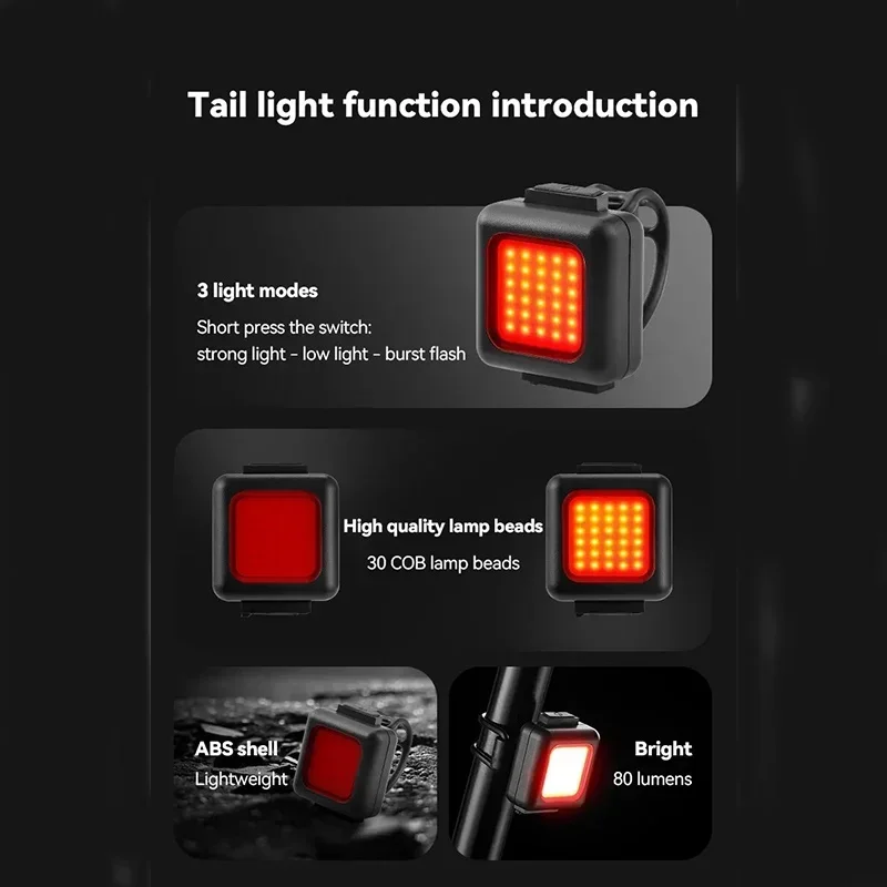 1 Pair Bicycle Front Rear Lights COB High Bright Bike Headlight Taillight USB Re