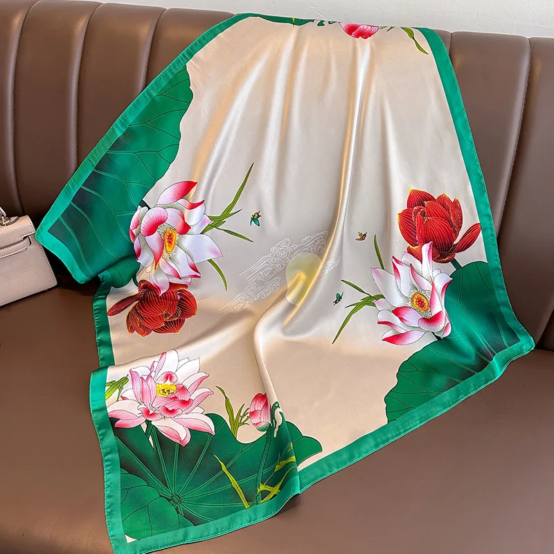 

Мусульманский платок The Four Seasons, модные пляжные женские шали, квадратные шелковые шарфы, Солнцезащитный глушитель, роскошный брендовый головной платок 70x70 см