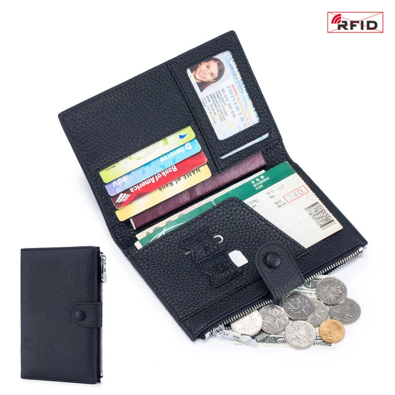 Genuine Leather RFID Blocking Passport Holder Wallet for Women Slim Travel Document Organizer with Credit Card Slots
