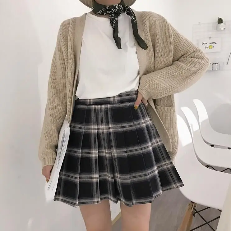 New Women Fashion Street Style Plus Size Vintage High Waist Yellow Mini Plaid Pleated Skirt A-Line Short Skirt With LiningXS-5XL black tennis skirt