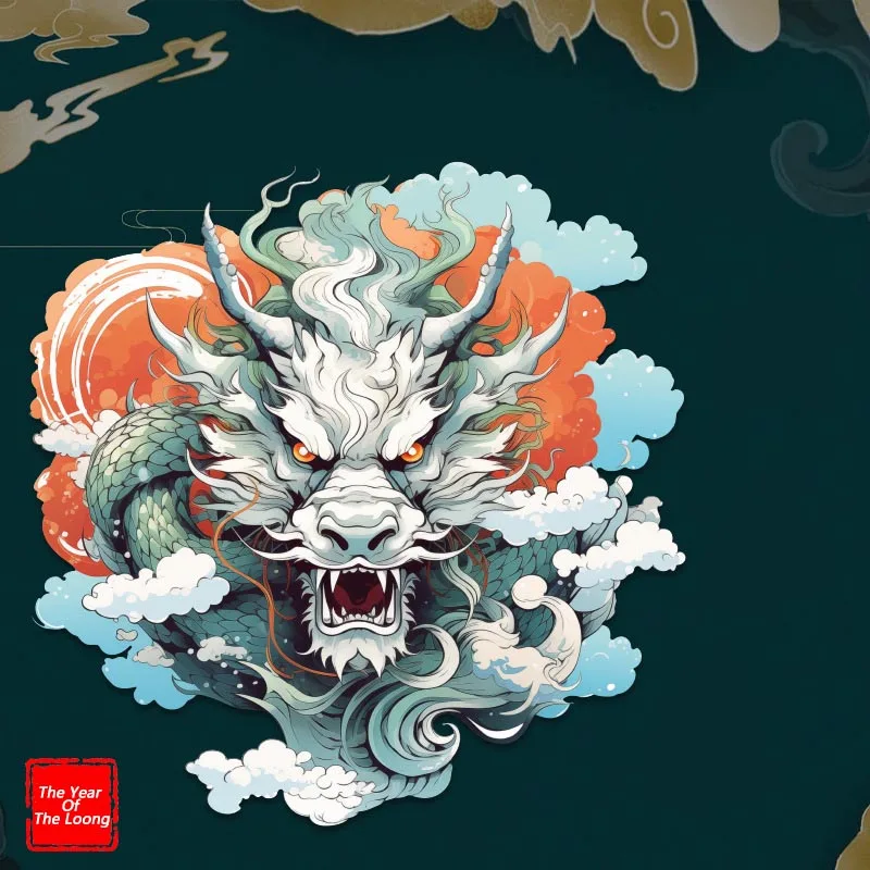 

2024 the Year of the Loong totem car sticker electric car scratch cover motorcycle helmet decoration car sticker.